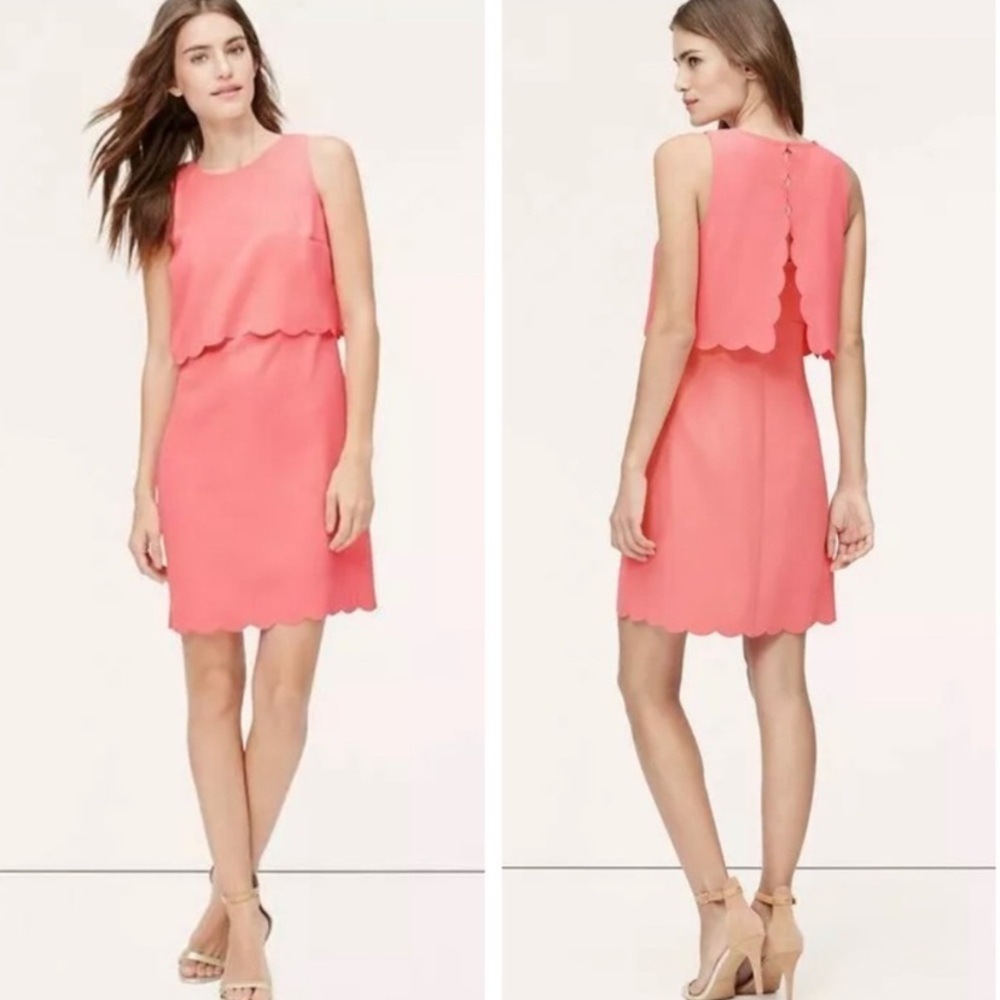 LOFT Scalloped Crop Illusion Dress • Coral Pink